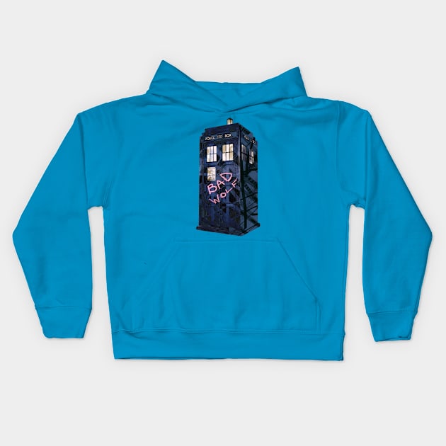 Doctor Who Bad Wolf Tardis Kids Hoodie by notthatparker